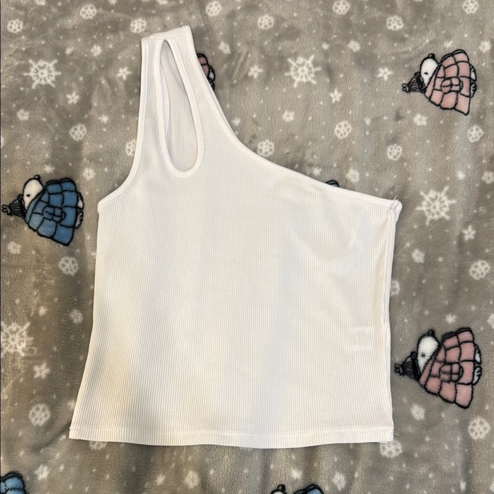White One-Shoulder Ribbed Top